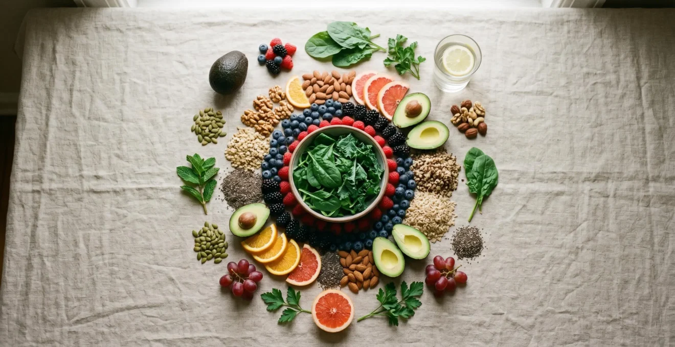 Une composition apaisante évoquant le lien entre nutrition et bien-être féminin