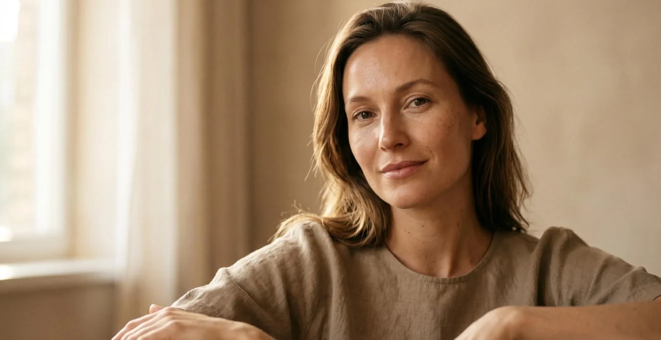 Femme au teint lumineux naturel incarnant une beauté holistique sans maquillage