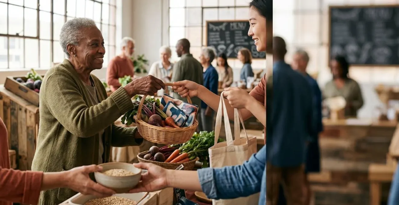 Scene évoquant la consommation responsable et l'économie sociale et solidaire dans un contexte moderne